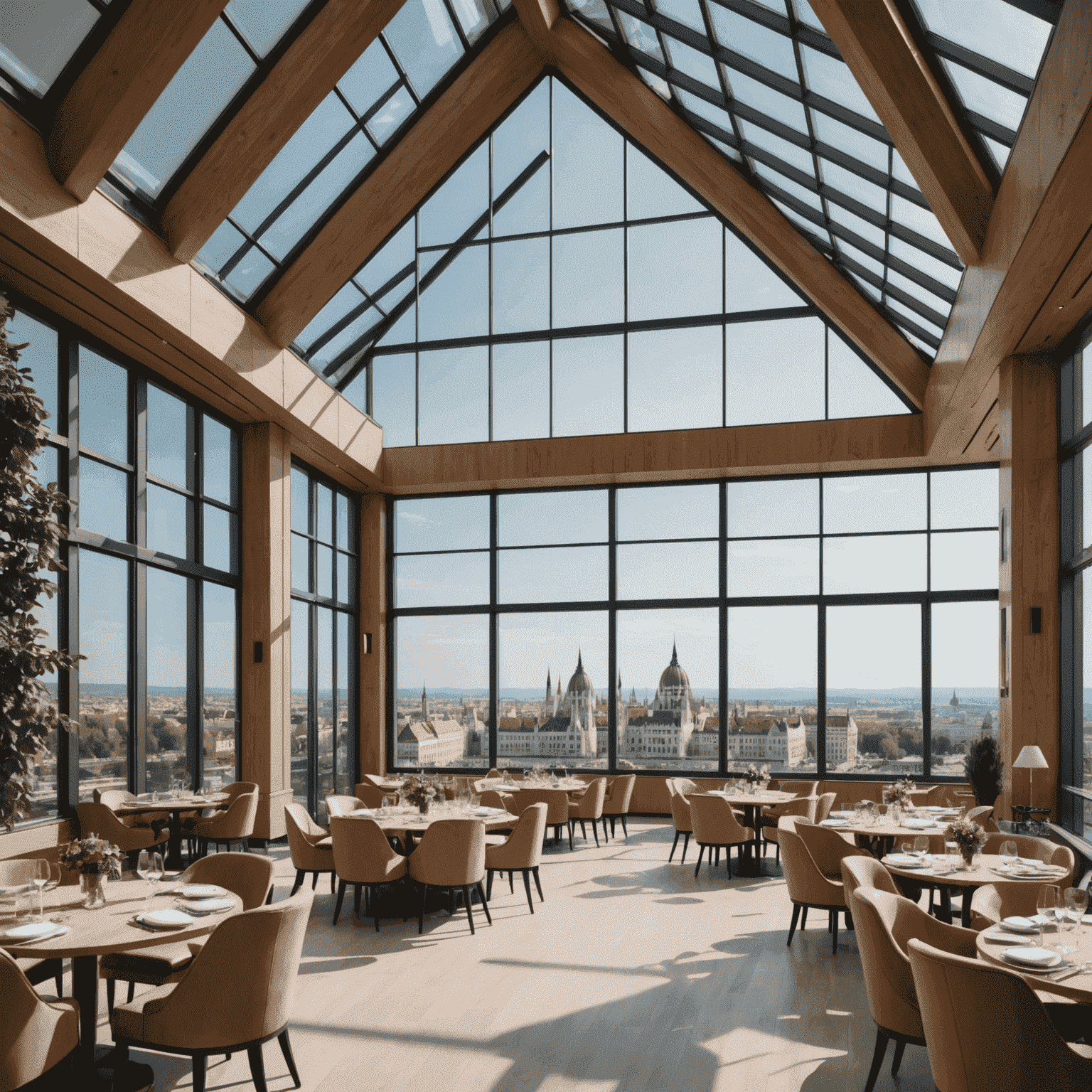 Elegant corporate venue with modern architecture and scenic view of Budapest